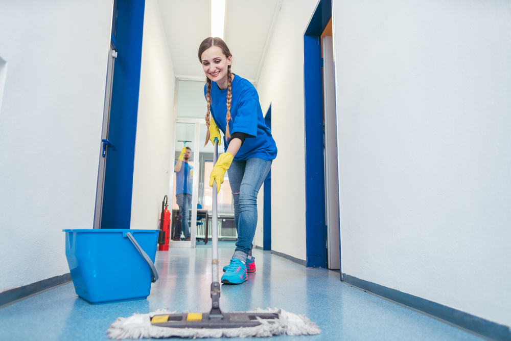 Commercial cleaning team working on site at a NSW building